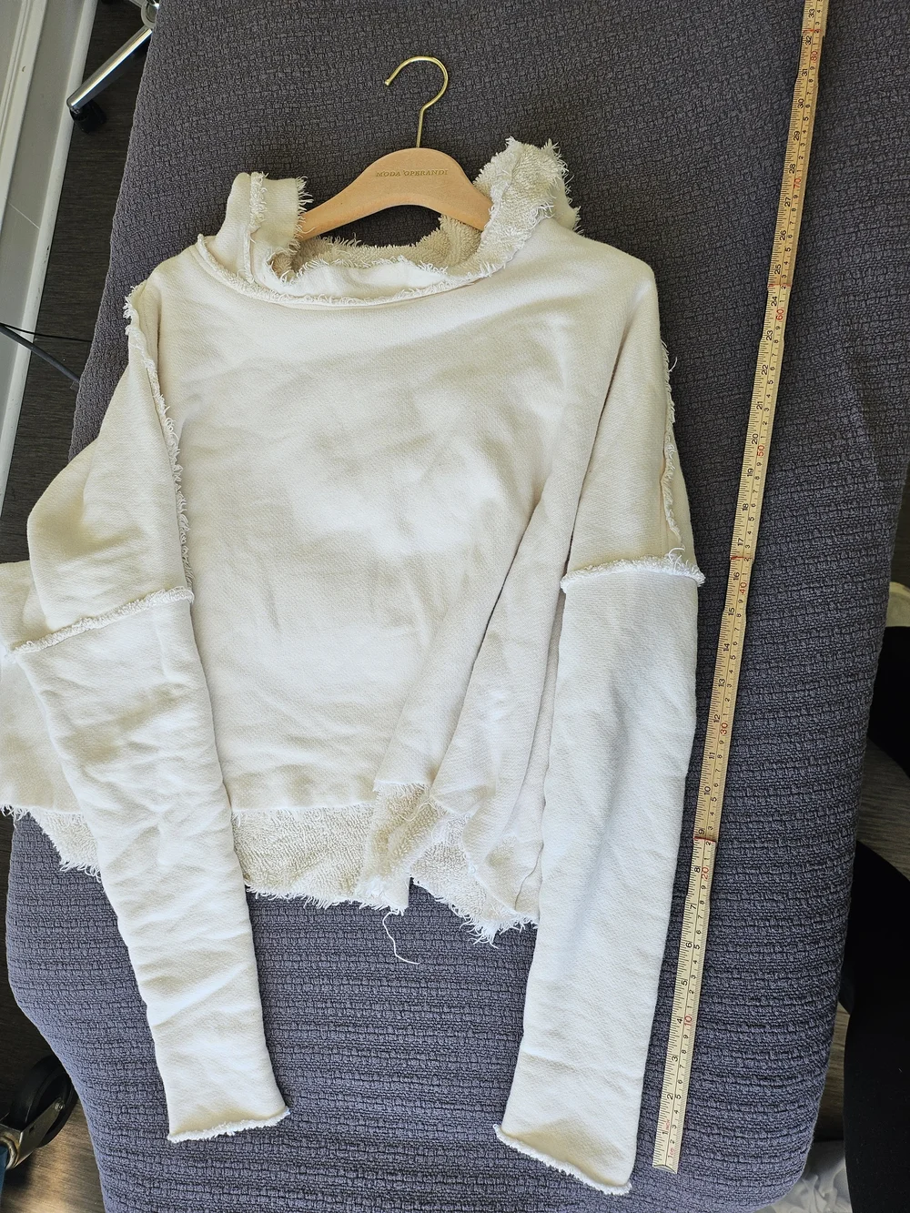 Free People Light Beige Raw-Edge Cropped Hoodie